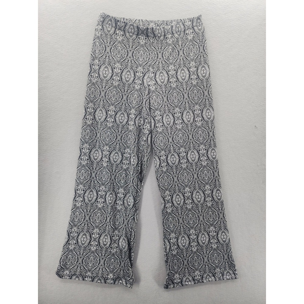 AB Studio Women Paisley Wide Leg Pants Black White Boho Palazzo Trousers Small